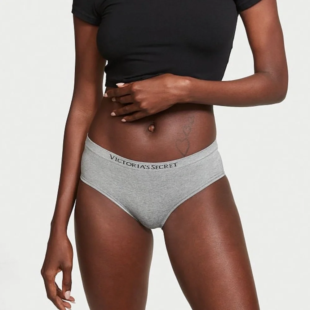 Victoria's Secret Seamless Logo Hiphugger Panty Heather Gray Large NEW
